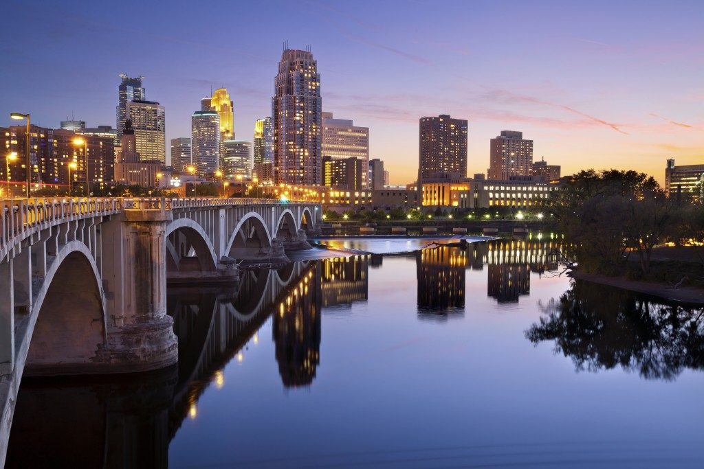 city skyline at sunset