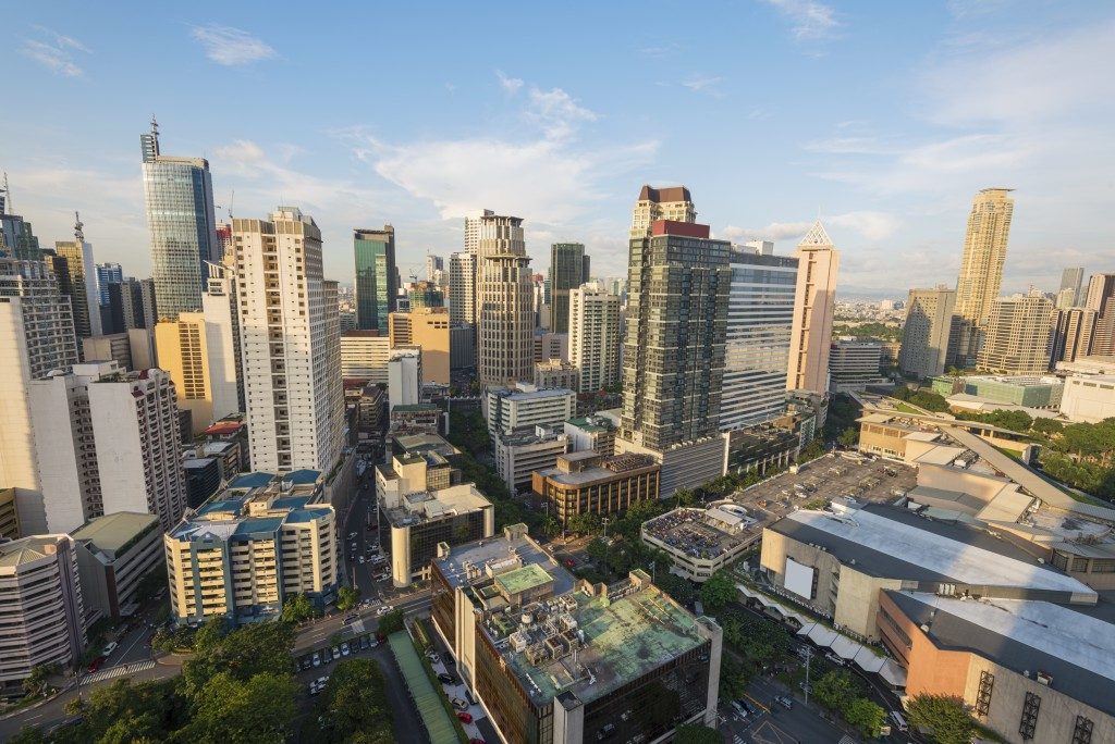 Aerial view of a business district