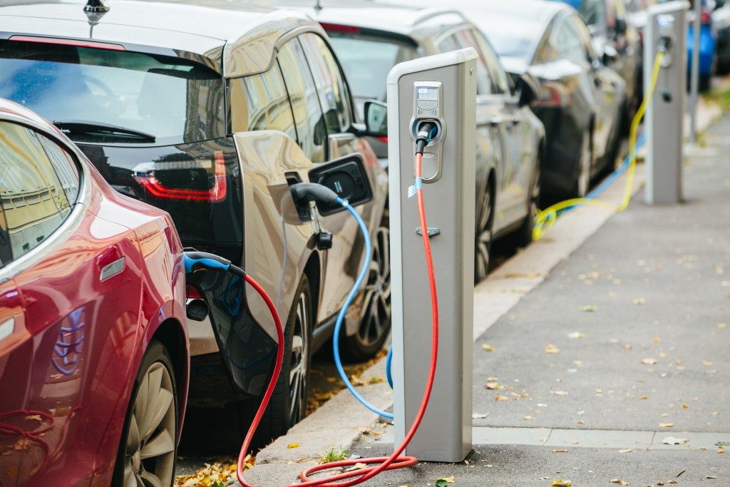 Charging modern electric cars on the street station