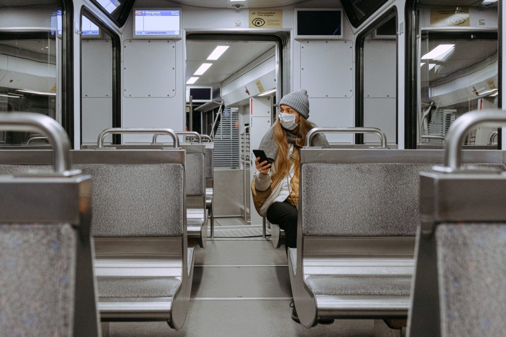 riding a train during a pandemic