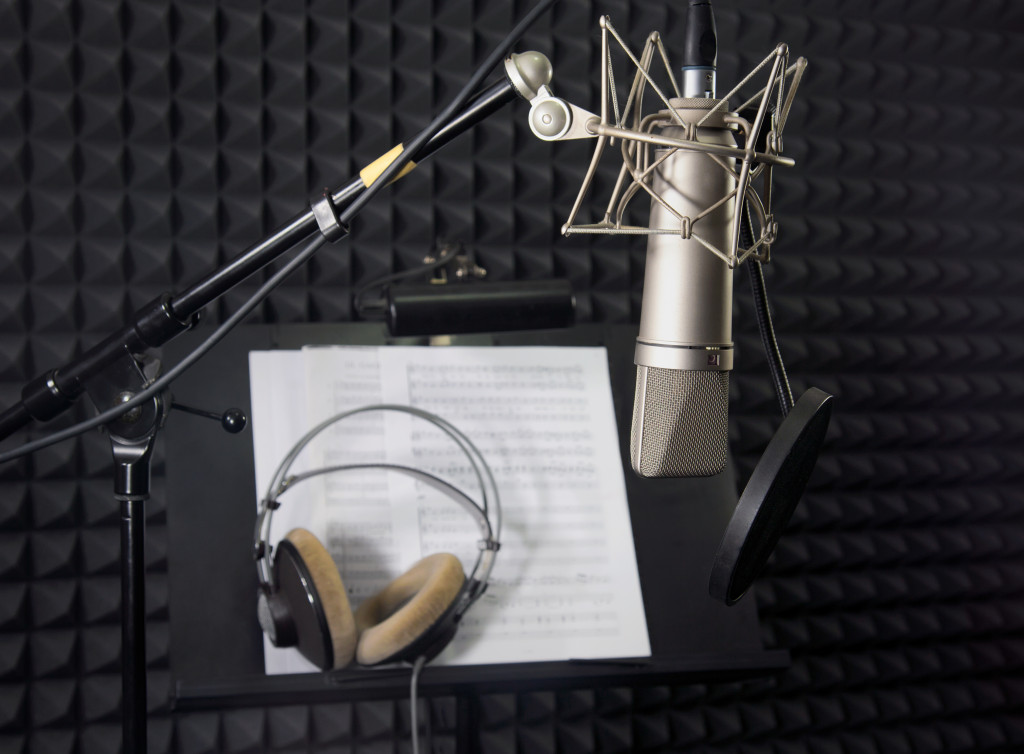 Recording studio equipment inside a recording studio